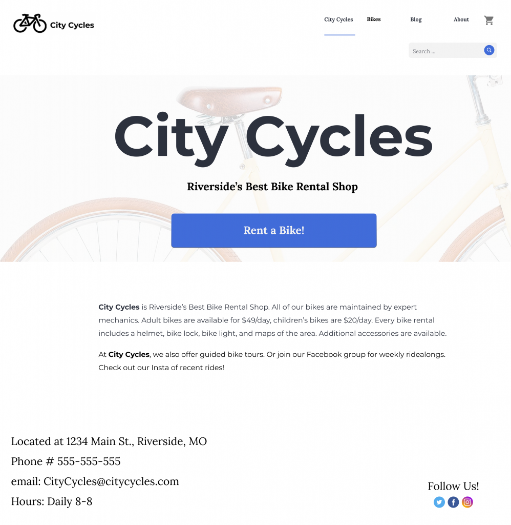 City Cycles' homepage