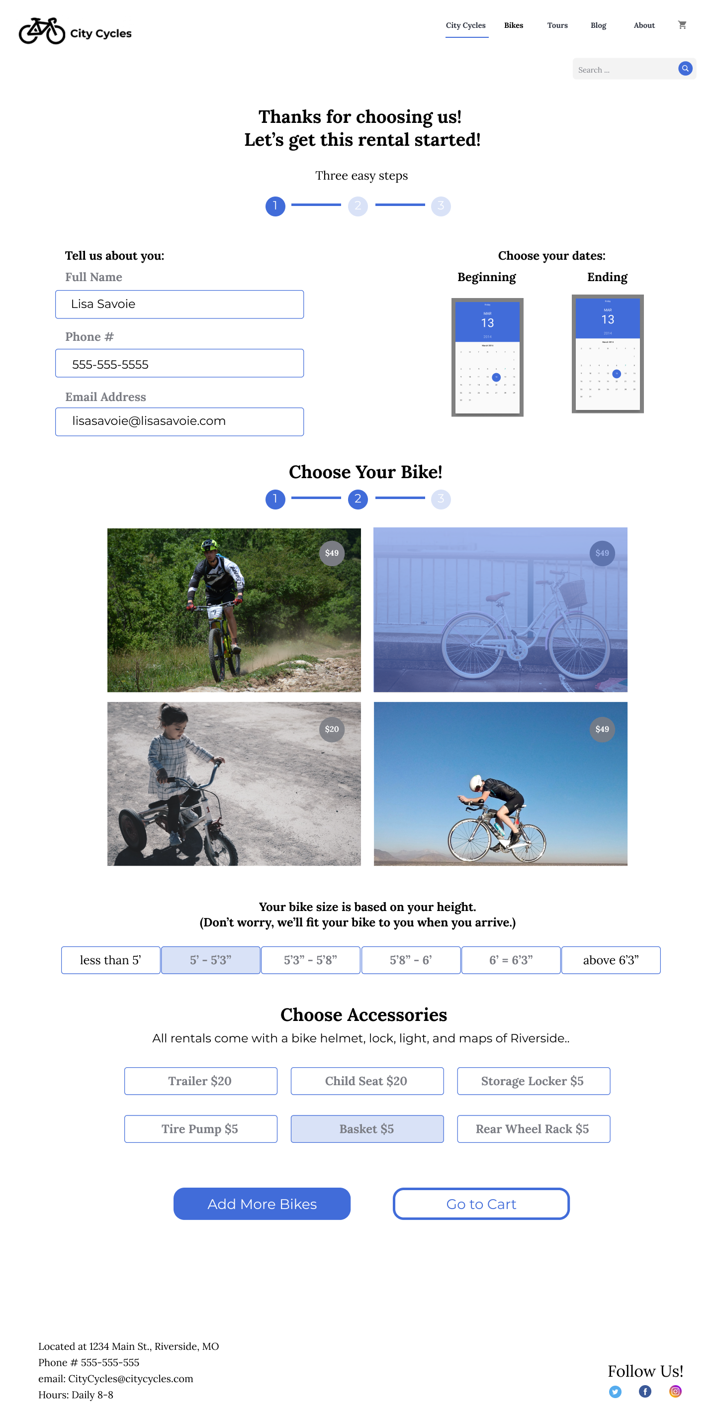 City Cycles' rental page